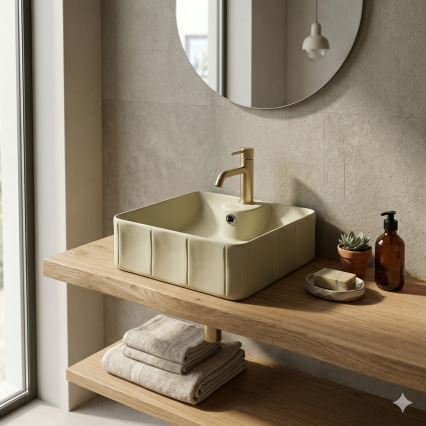 Bathco 4162 - Umyvadlo na desku CIRCUS 40x40 cm porcelán/béžová