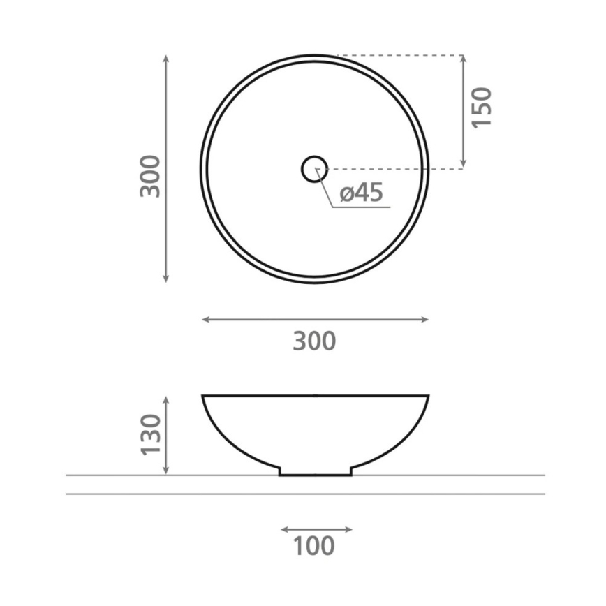 Bathco 4914 - Umyvadlo na desku DAKAR pr. 30 cm porcelán/bílá