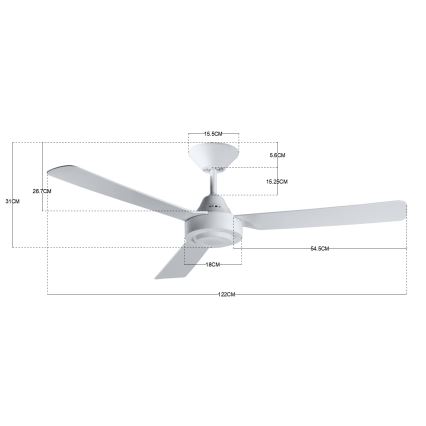 BAYSIDE 213015 - Stropní ventilátor CALYPSO bílá pr. 122 cm