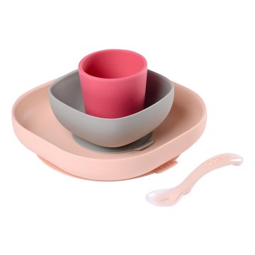 Beaba 913429BB - Dětská jídelní sada Pink 4 ks