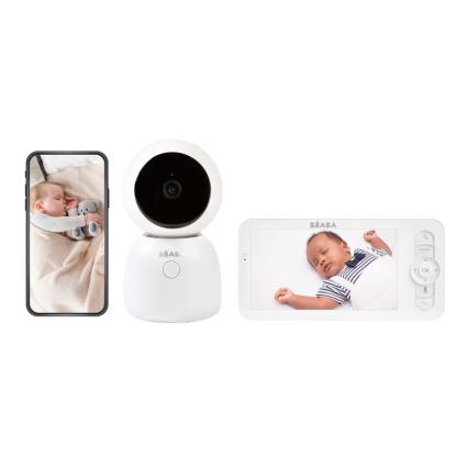 Beaba - Chytrá nabíjecí dětská chůvička s monitorem ZEN NIGHT 720p 5V 4000 mAh Wi-Fi bílá