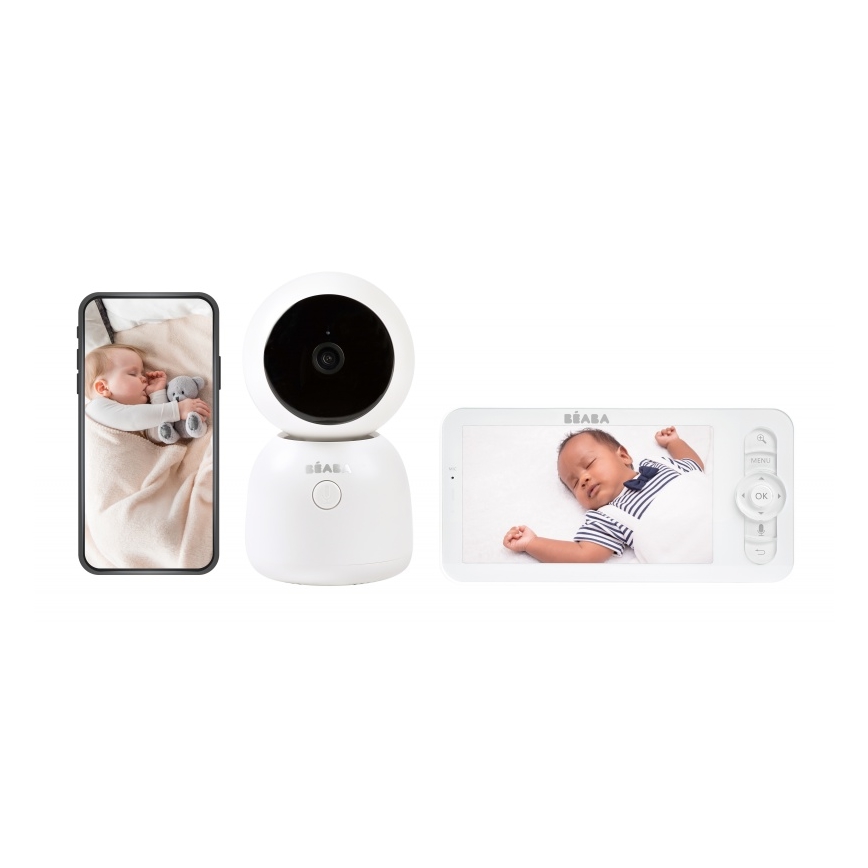 Beaba - Chytrá nabíjecí dětská chůvička s monitorem ZEN NIGHT 720p 5V 4000 mAh Wi-Fi bílá