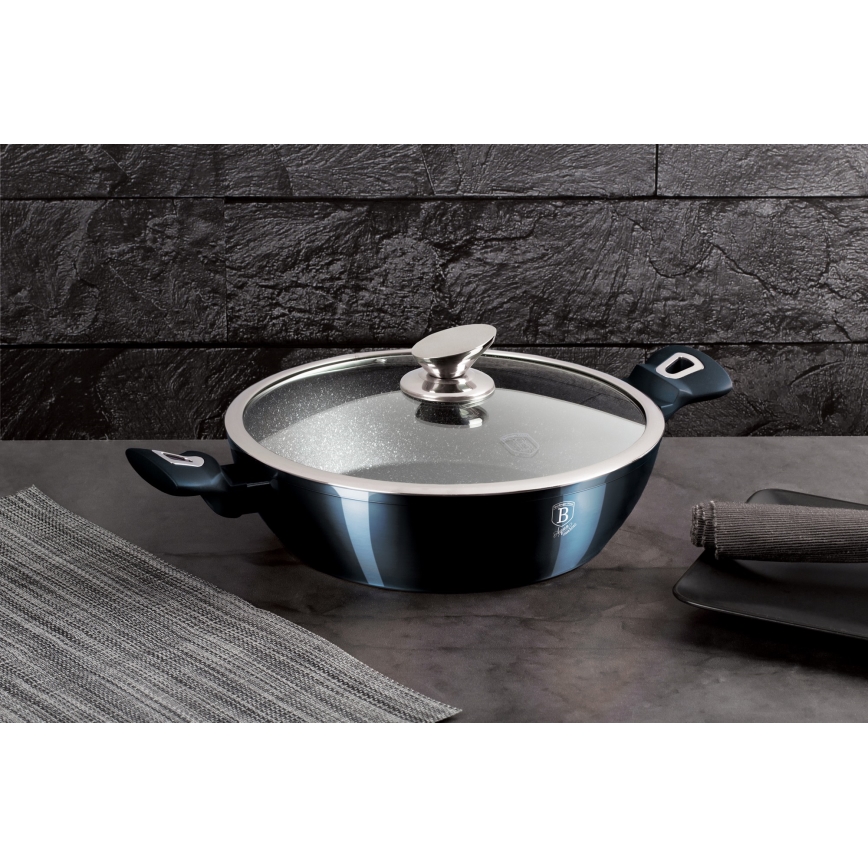 BerlingerHaus - Mělký hrnec s mramorovým povrchem + poklice 28 cm modrá