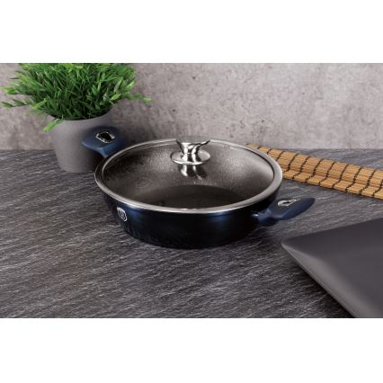 BerlingerHaus - Mělký hrnec s mramorovým povrchem + poklice 28 cm modrá