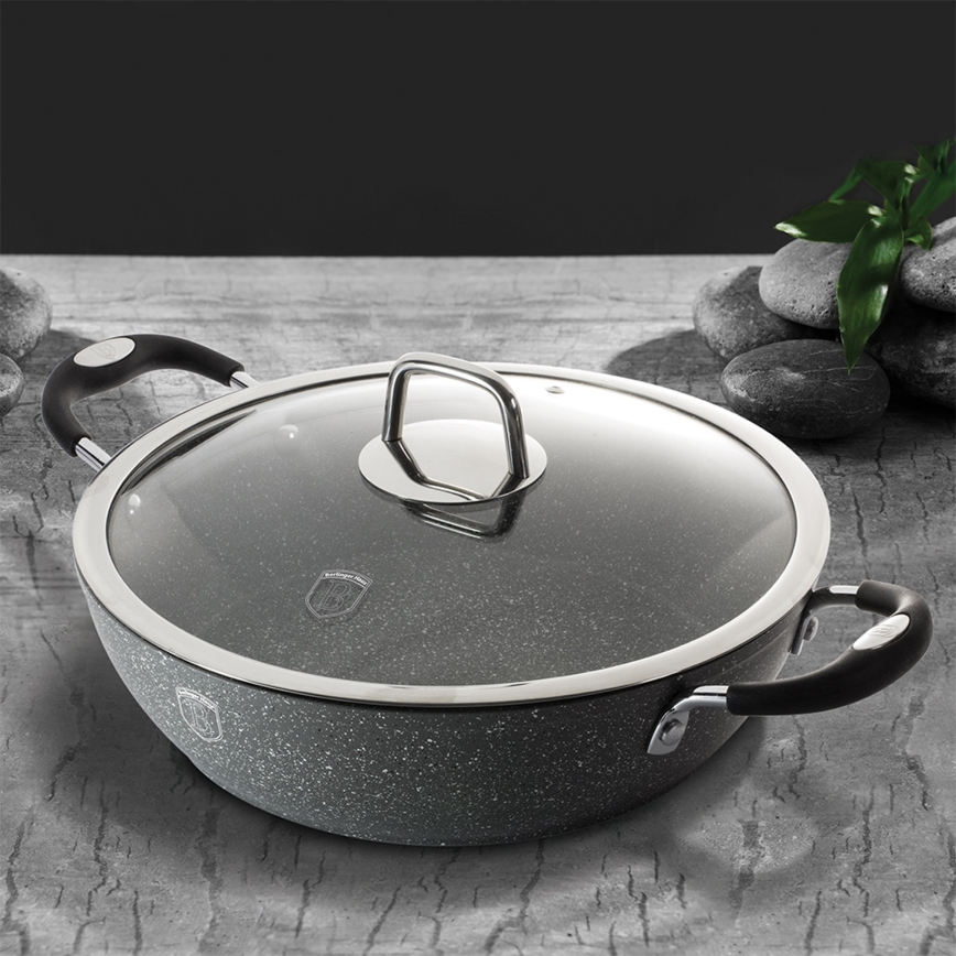 BerlingerHaus - Mělký hrnec s mramorovým povrchem + poklice 32 cm šedá