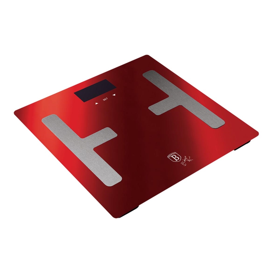 BerlingerHaus - Osobní váha s LCD displejem 2xAAA červená/matný chrom