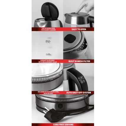 BerlingerHaus -Rychlovarná konvice s termoregulací 1,7 l 2200W/230V nerez/červená