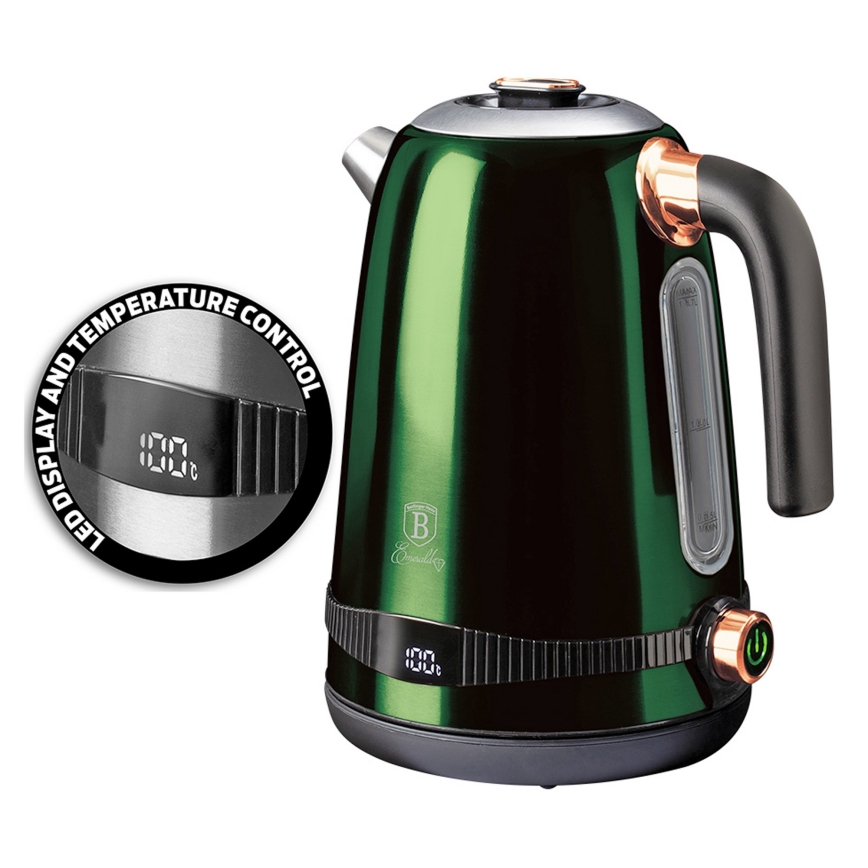 BerlingerHaus - Rychlovarná konvice s termoregulací 1,7 l 2200W/230V nerez/zelená