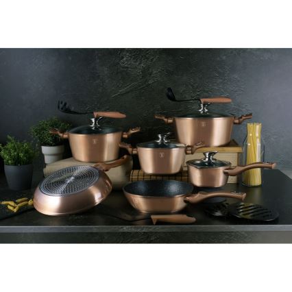 BerlingerHaus - Sada nádobí s mramorovým povrchem 15 ks rose gold