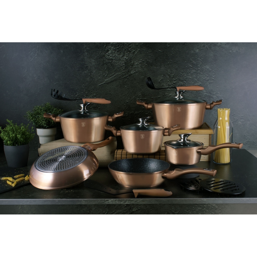 BerlingerHaus - Sada nádobí s mramorovým povrchem 15 ks rose gold