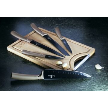 BerlingerHaus - Sada nerezových nožů s bambusovým prkénkem 6 ks béžová/černá