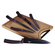 BerlingerHaus - Sada nerezových nožů s bambusovým prkénkem 6 ks fialová/černá