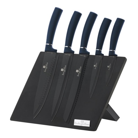 BerlingerHaus - Sada nerezových nožů s magnetickým stojanem 6 ks modrá/černá