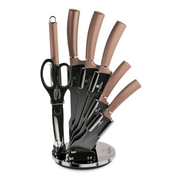 BerlingerHaus - Sada nerezových nožů ve stojanu 8 ks rose gold/černá