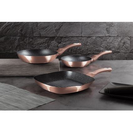 BerlingerHaus - Sada pánví s mramorovým povrchem 3 ks rose gold