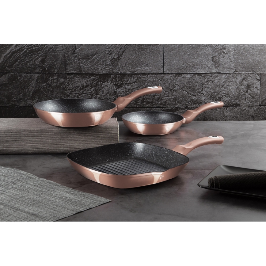 BerlingerHaus - Sada pánví s mramorovým povrchem 3 ks rose gold