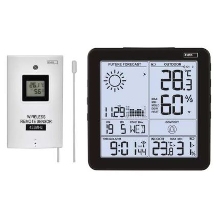 Bezdrátová meteostanice s budíkem 3xAA + 2xAAA černá