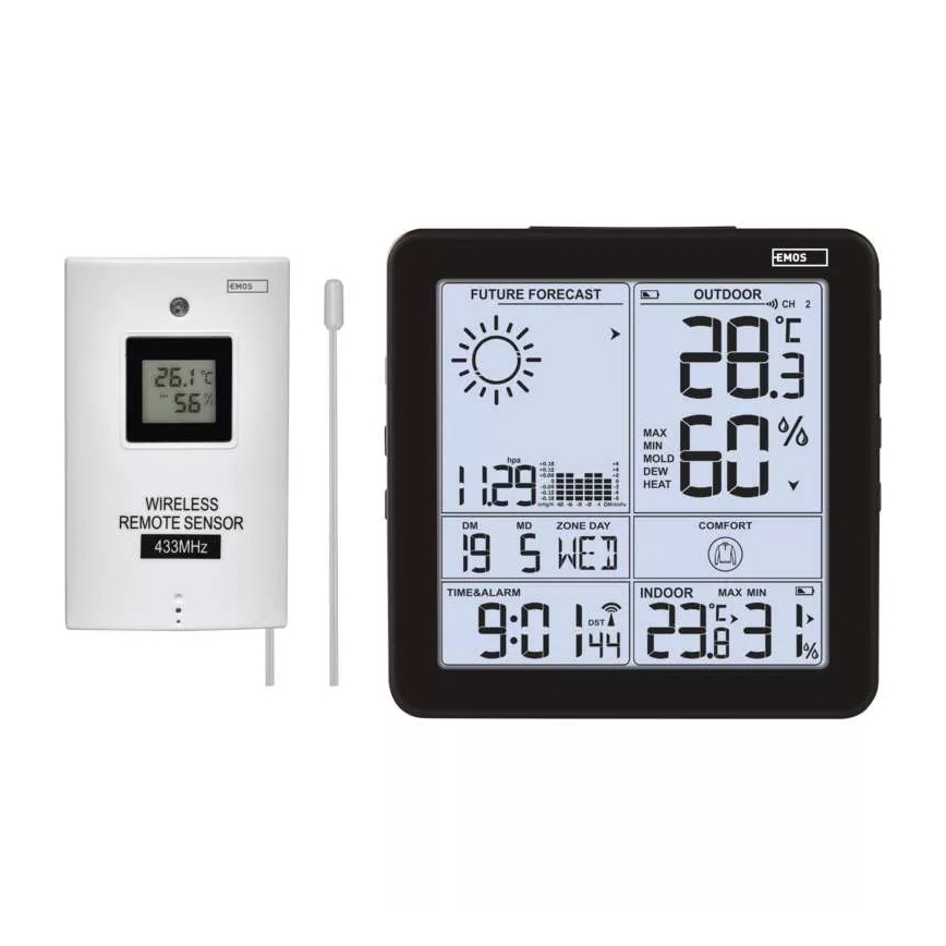 Bezdrátová meteostanice s budíkem 3xAA + 2xAAA černá