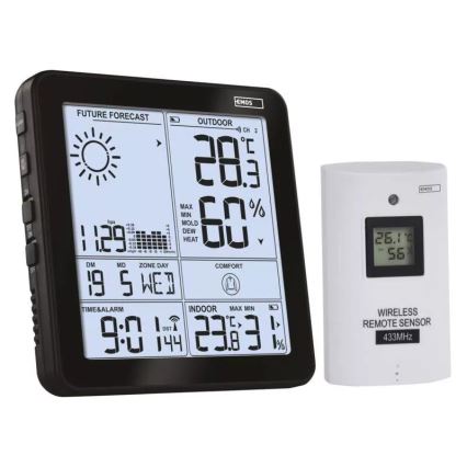 Bezdrátová meteostanice s budíkem 3xAA + 2xAAA černá