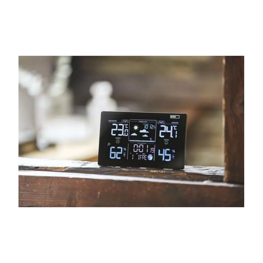 Bezdrátová meteostanice s budíkem 3xAAA černá