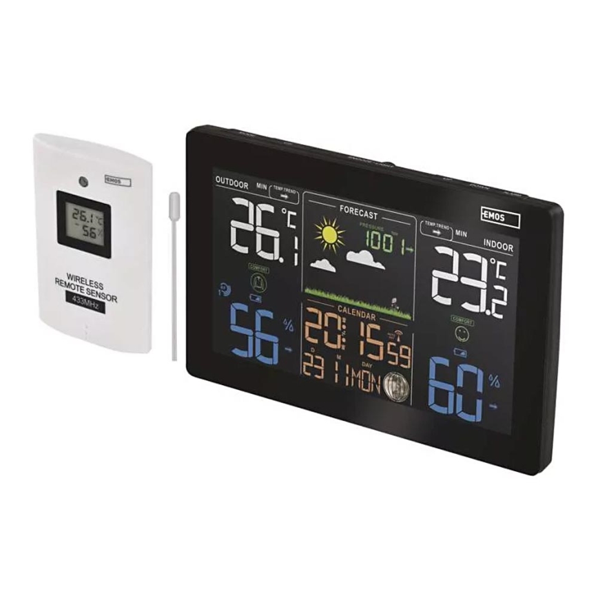 Bezdrátová meteostanice s budíkem 5V/3xAAA + 2xAAA černá
