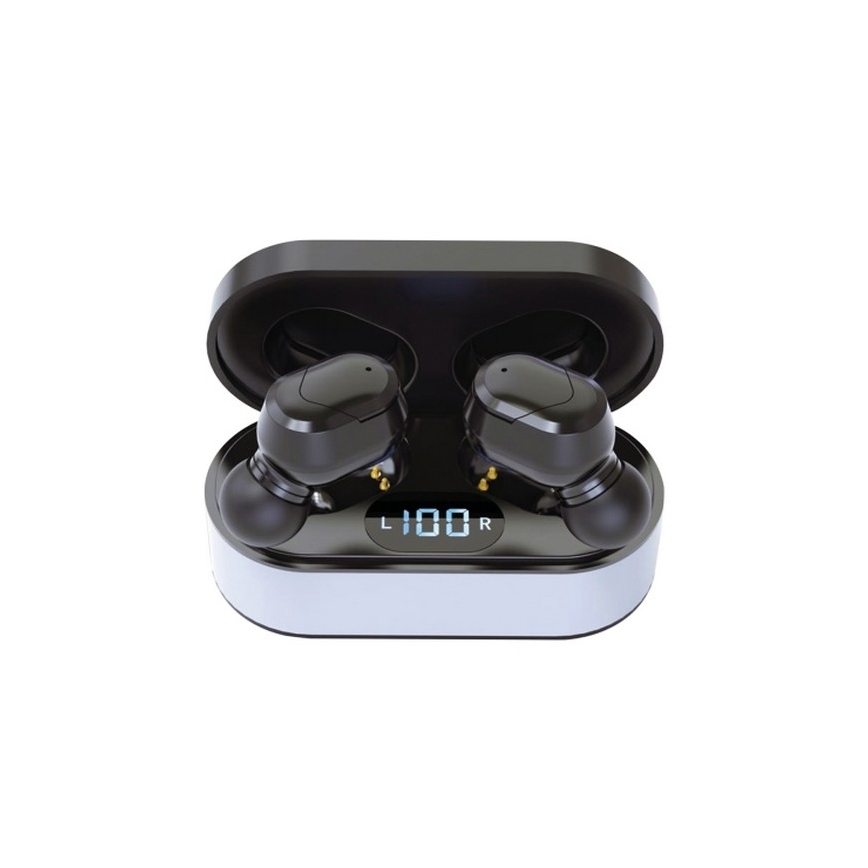 Bezdrátová sluchátka SPORT  Bluetooth V5.0 + LED nabíjecí stanice černá