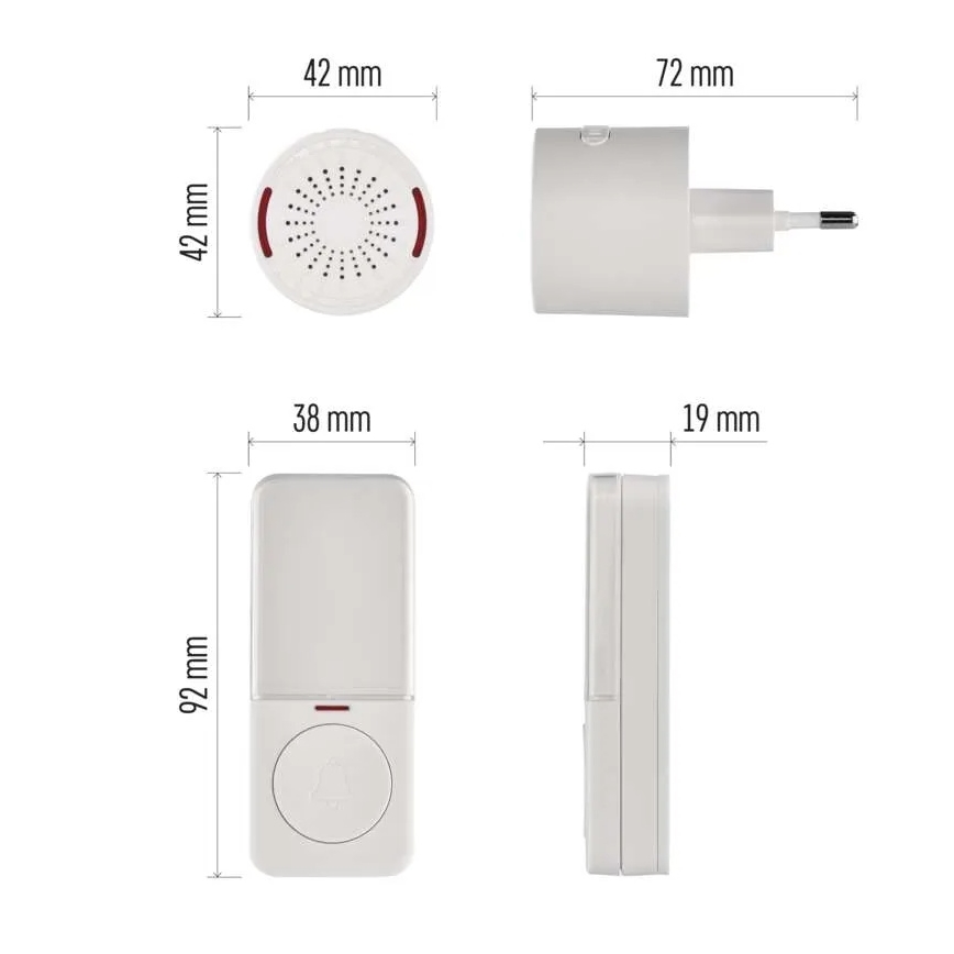 Bezdrátový zvonek do zásuvky 230V + 1xCR2032 bílá