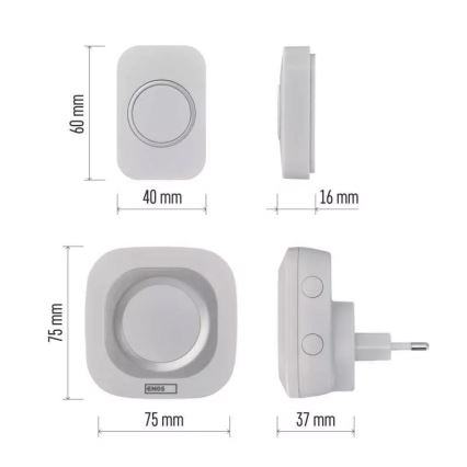 Bezdrátový zvonek do zásuvky 230V + 1xCR2032 IP44 bílá