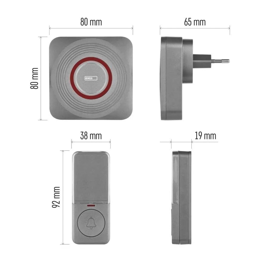 Bezdrátový zvonek do zásuvky GoSmart 230V + 1xCR2032 šedá Wi-Fi