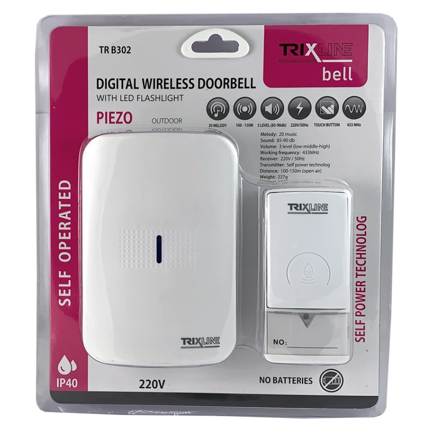 Bezdrátový zvonek do zásuvky PIEZO BELL 230V IP40 bílá