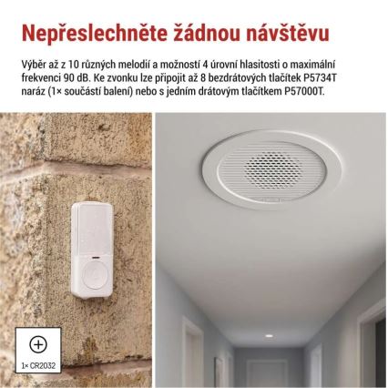 Bezdrátový zvonek vestavný 230V + 1xCR2032 bílá