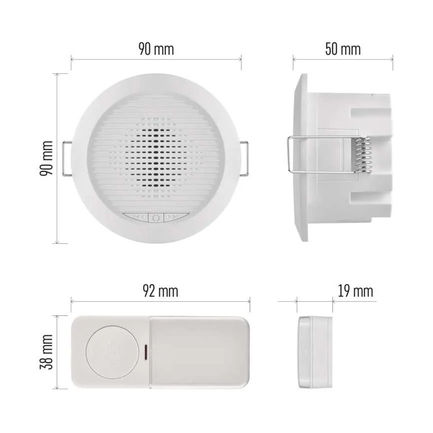 Bezdrátový zvonek vestavný 230V + 1xCR2032 bílá