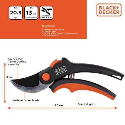 BLACK+DECKER - Zahradnické nůžky 200 mm