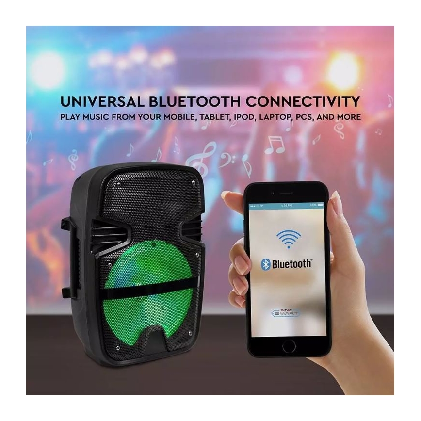 Bluetooth přenosný reproduktor s mikrofonem 15W/3,7V LED RGB + DO