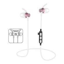 Bluetooth sluchátka s mikrofonem a MicroSD přehrávačem bílá/růžová
