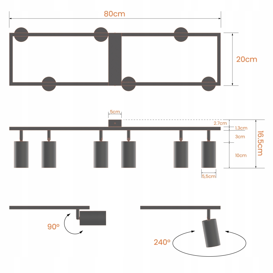 Bodové svítidlo 6xGU10/30W/230V černá