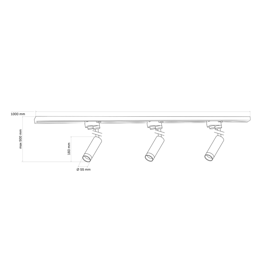 Bodové svítidlo do lištového systému PORTO 3xGU10/10W/230V + 1 m lištový systém černá