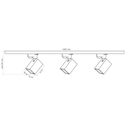 Bodové svítidlo do lištového systému SQUARE 3xGU10/10W/230V + 1 m lištový systém černá