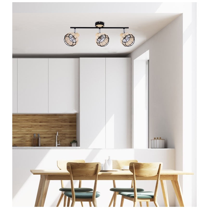 Bodové svítidlo TAJGA 3xE14/40W/230V ratan/černá