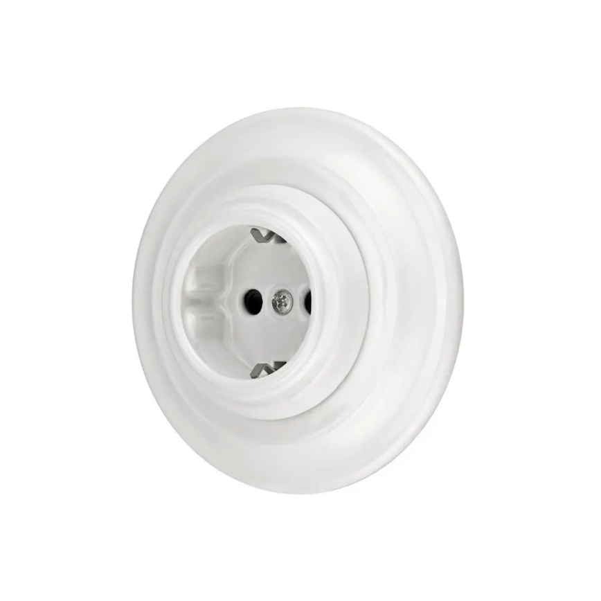 Bohemia-Design - Porcelánová retro domovní zásuvka s rámečkem SCHUKO 250V/16A bílá