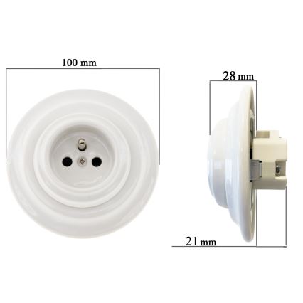 Bohemia-Design - Porcelánová retro domovní zásuvka s rámečkem SCHUKO 250V/16A bílá