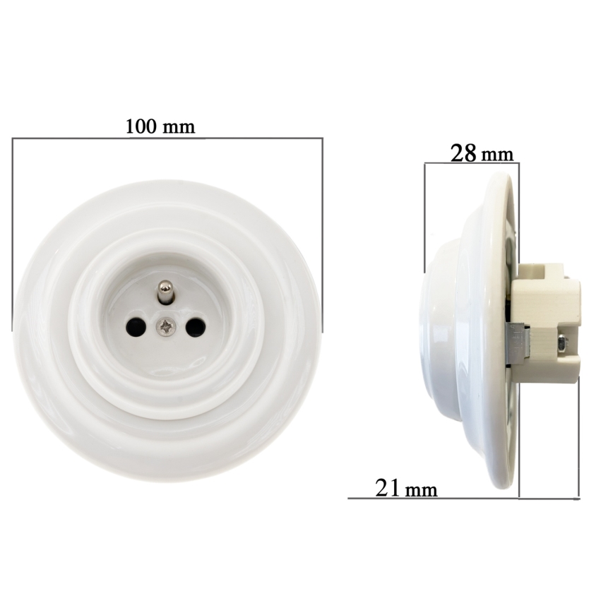 Bohemia-Design - Porcelánová retro domovní zásuvka s rámečkem SCHUKO 250V/16A bílá