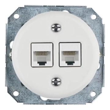 Bohemia-Design -Porcelánová retro ethernetová zásuvka bez rámečku 2x CAT.5E bílá