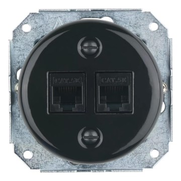 Bohemia-Design - Porcelánová retro ethernetová zásuvka bez rámečku 2x CAT.5E černá