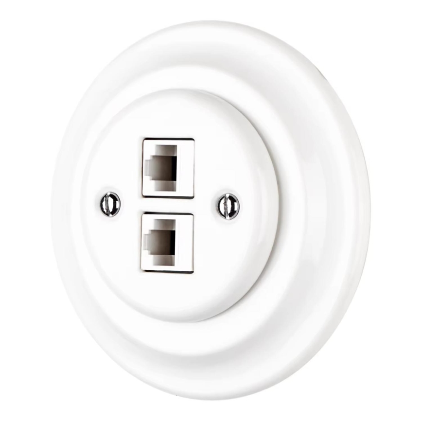 Bohemia-Design - Porcelánová retro ethernetová zásuvka s rámečkem 2x CAT.5E bílá