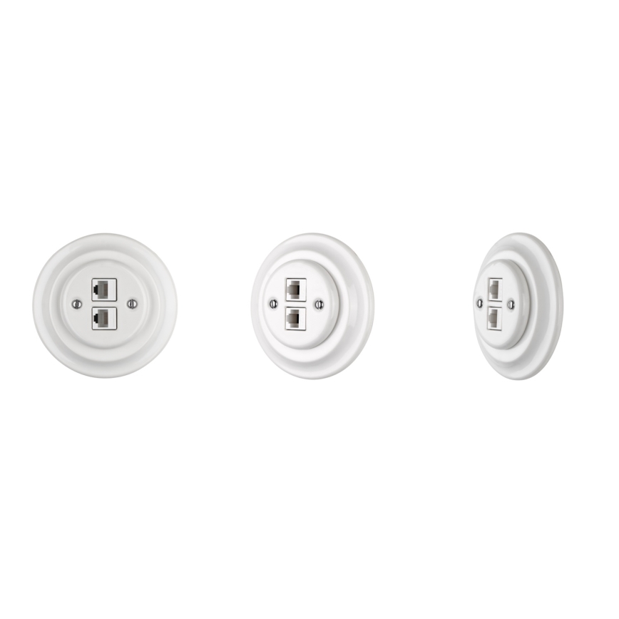 Bohemia-Design - Porcelánová retro ethernetová zásuvka s rámečkem 2x CAT.5E bílá