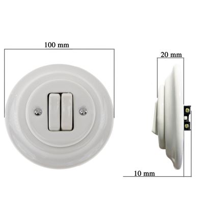 Bohemia-Design - Porcelánový retro dvojitý vypínač s rámečkem č. 6+6 bílá