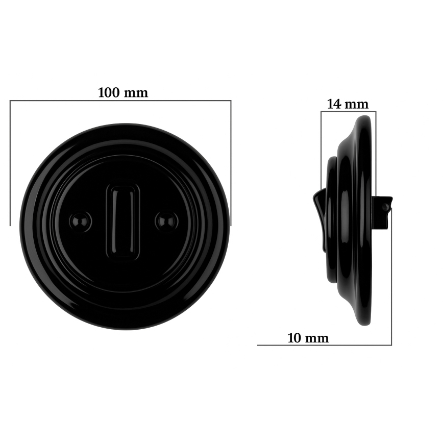Bohemia-Design - Porcelánový retro jednoduchý vypínač s rámečkem č. 6 černá