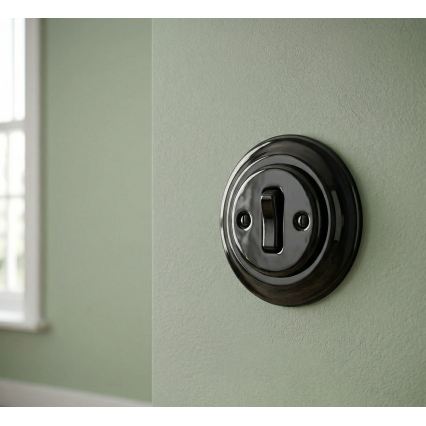 Bohemia-Design - Porcelánový retro jednoduchý vypínač s rámečkem č. 6 černá