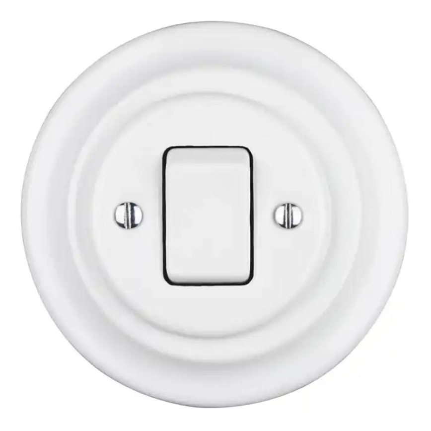 Bohemia-Design - Porcelánový retro jednoduchý vypínač s rámečkem č. 7 bílá